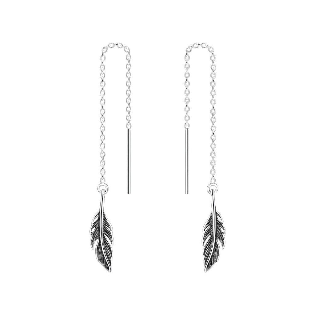 [10010934] Silver Thread Through Feather Earrings