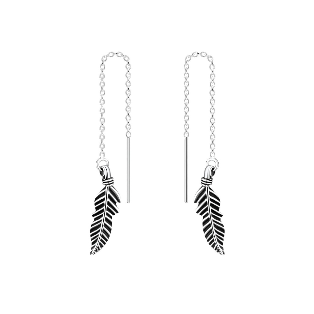 [10010933] Boucles d'oreilles à enfiler plume en argent