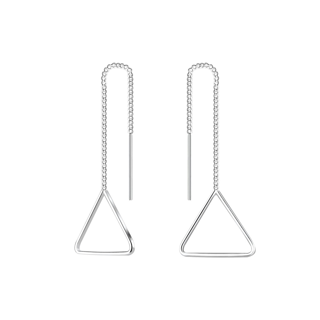Silver Thread Through Triangle Earrings