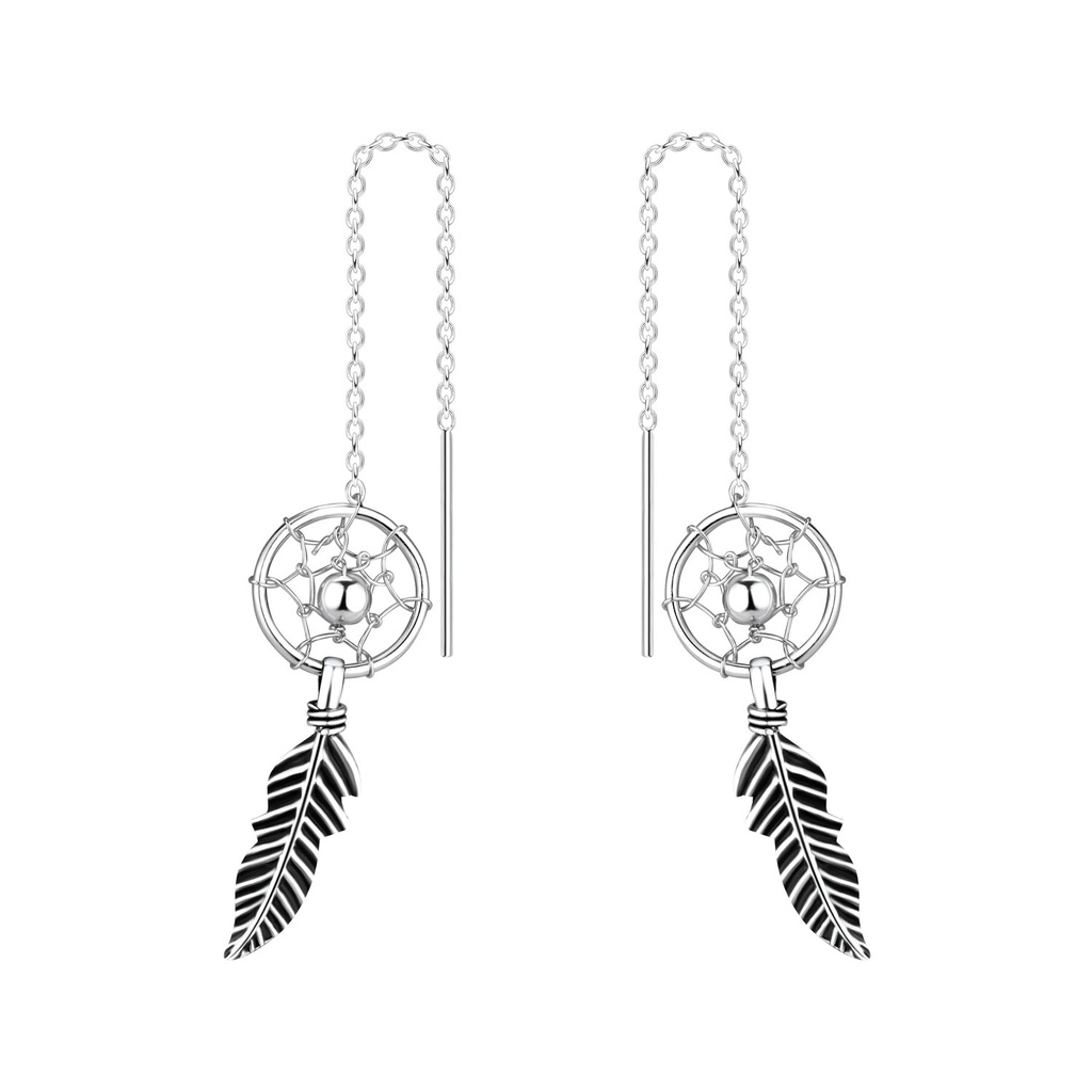 [10010924] Silver Thread Through Dream catcher Earrings