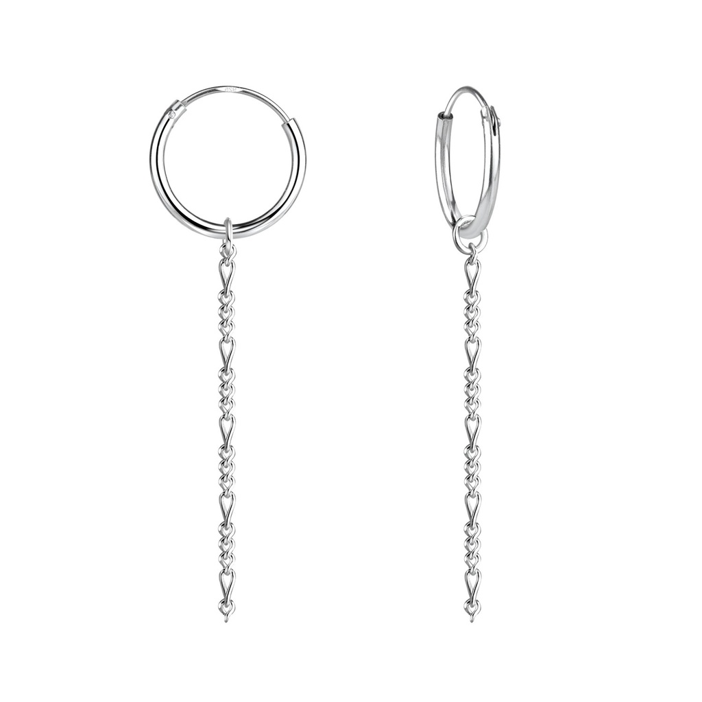 Silver Figaro Chain Dangle Hoop Earrings
