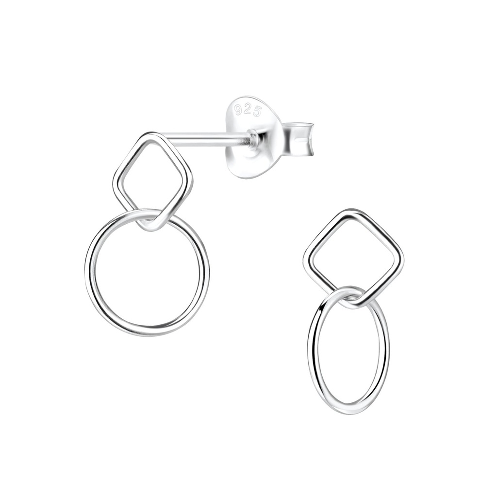 Puces d'oreilles carrées et cercle en argent