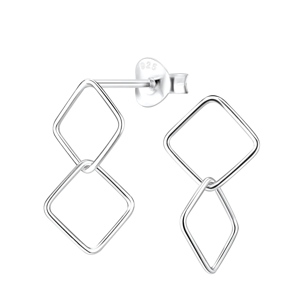 Silver Twisted Square Stud Earrings