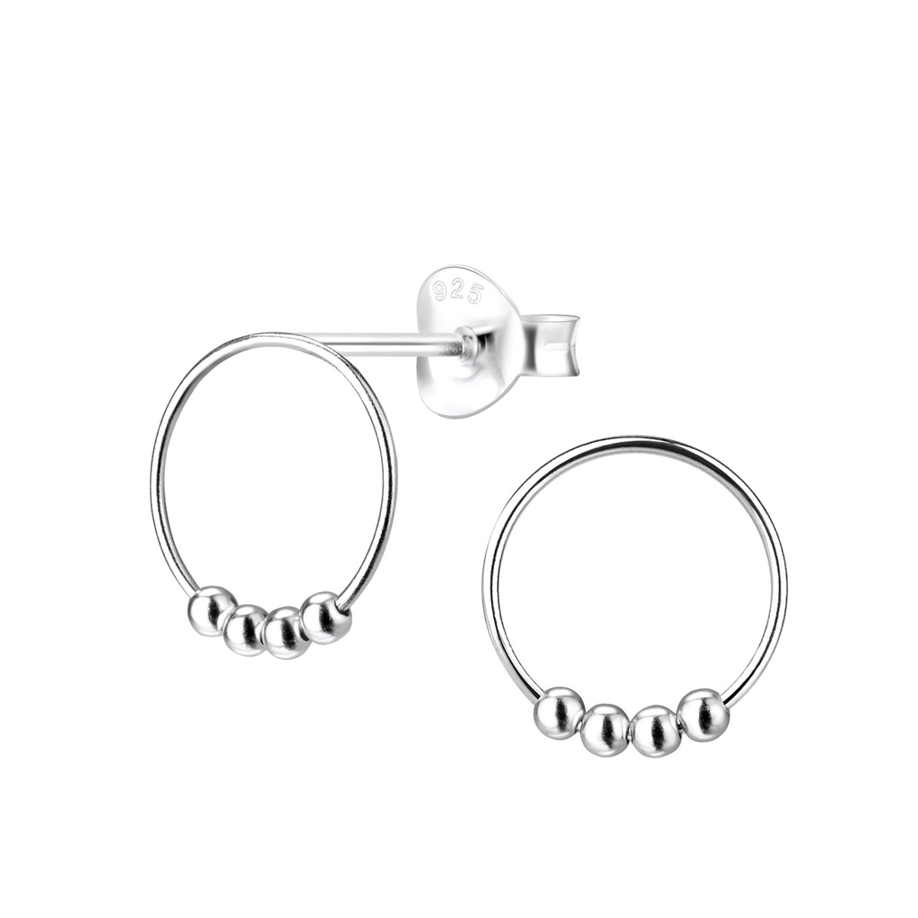Silver Hoop Ball Stud Earrings