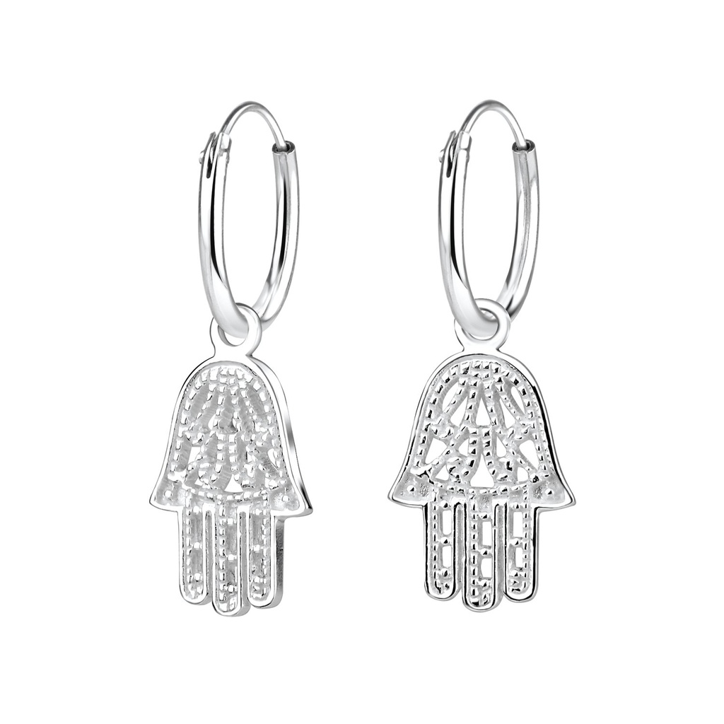 Silver Hamsa Charm Hoop Earrings
