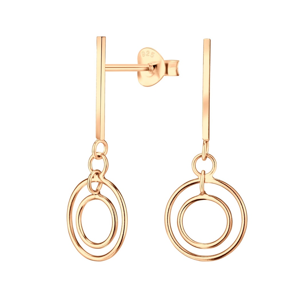 Silver Bar Stud Earrings with Hanging Circles