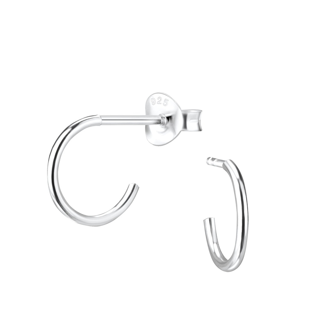 Silver Half Hoop Stud Earrings