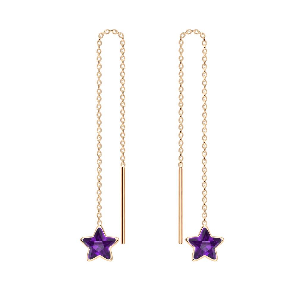 [10011694] 6mm Star Cubic Zirconia Silver Thread Through Earrings (Amethyst)