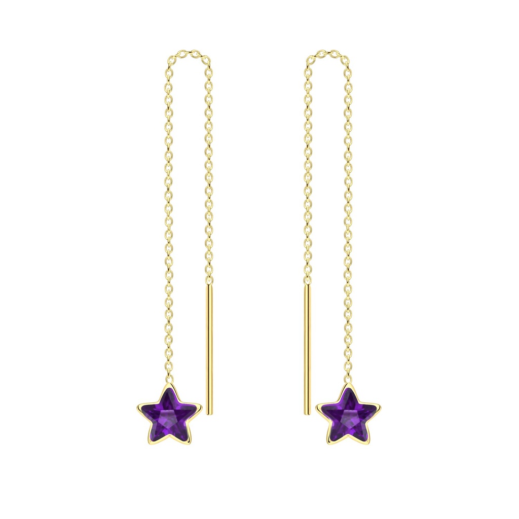 [10011705] 6mm Star Cubic Zirconia Silver Thread Through Earrings (Amethyst)