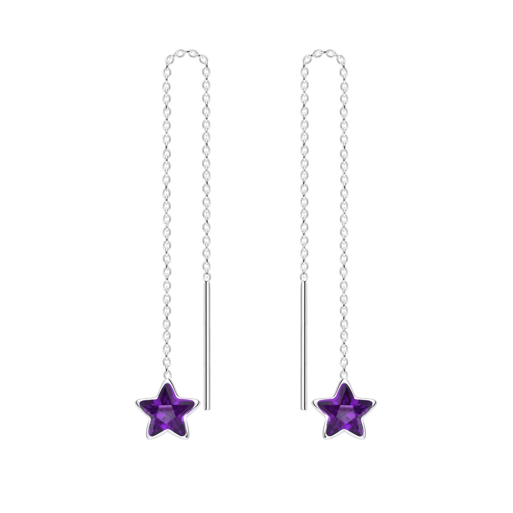 [10011767] 6mm Star Cubic Zirconia Silver Thread Through Earrings (Amethyst)