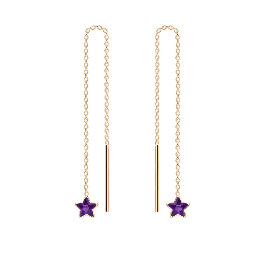 [10011773] 4mm Star Cubic Zirconia Silver Thread Through Earrings (Amethyst)