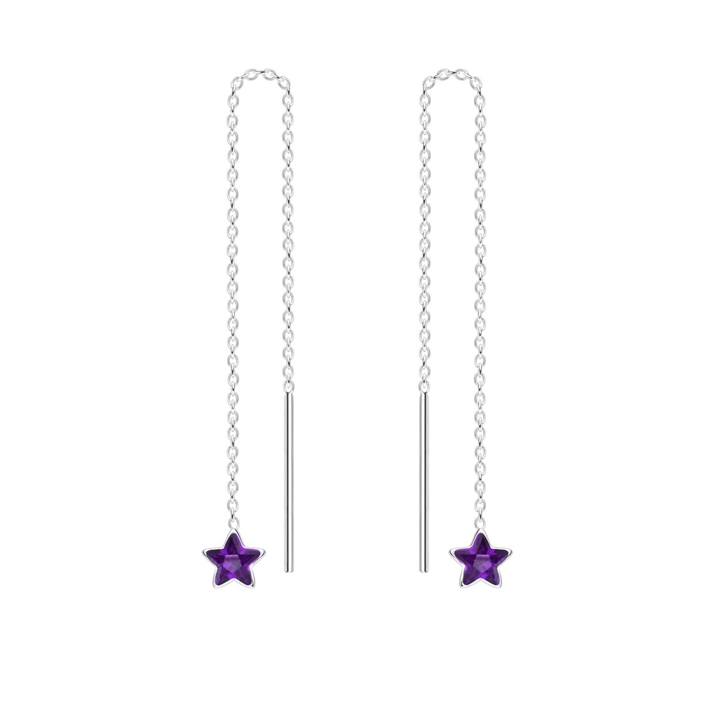[10011619] Boucles d'oreilles à enfiler en argent zircon étoile 4 mm (Amethyst)