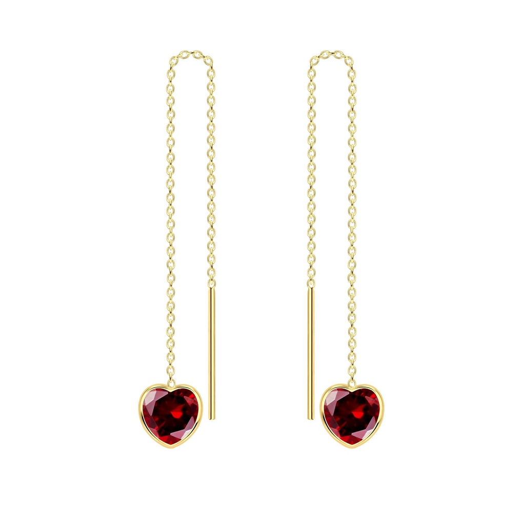 [10011785] 6mm Heart Cubic Zirconia Silver Thread Through Earrings (Garnet)