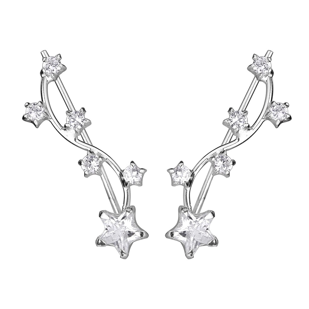 [10011820] Silver Star Cubic Zirconia Ear Climbers