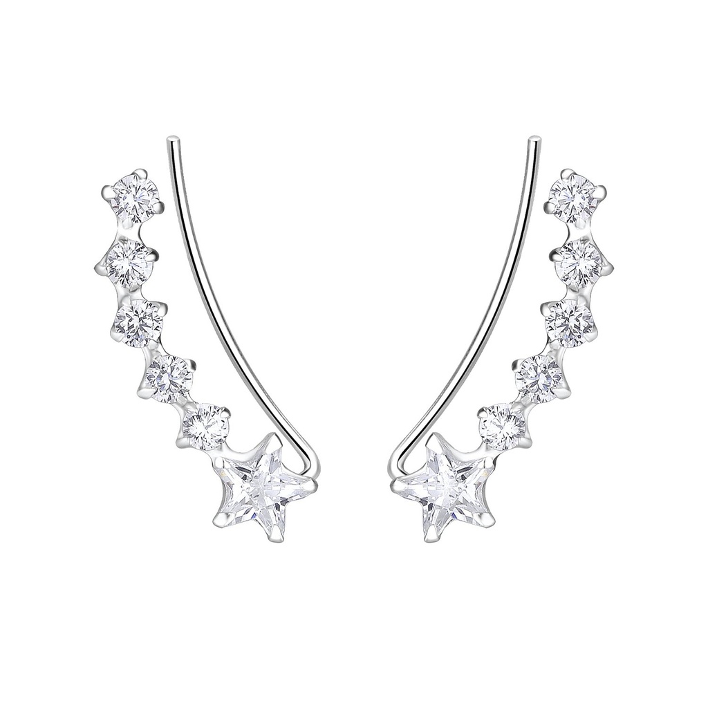 Silver Curved Line Cubic Zirconia Ear Climbers