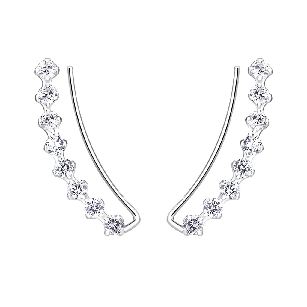 [10011830] Silver Curved Line Cubic Zirconia Ear Climbers