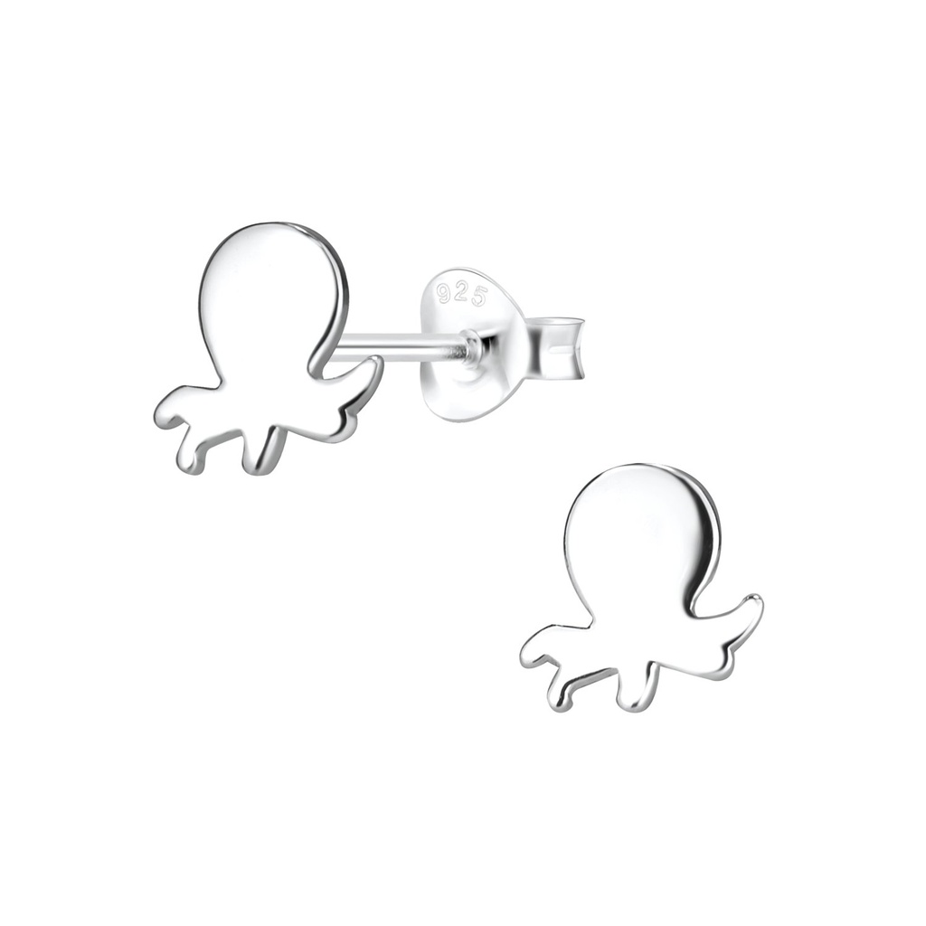 Puces d'oreilles pieuvre en argent