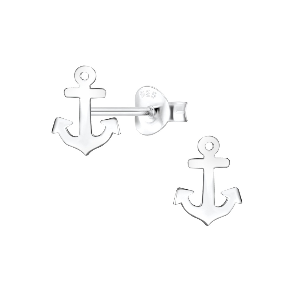 Puces d'oreilles ancre en argent