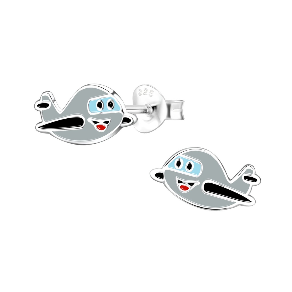 Silver Airplane Stud Earrings