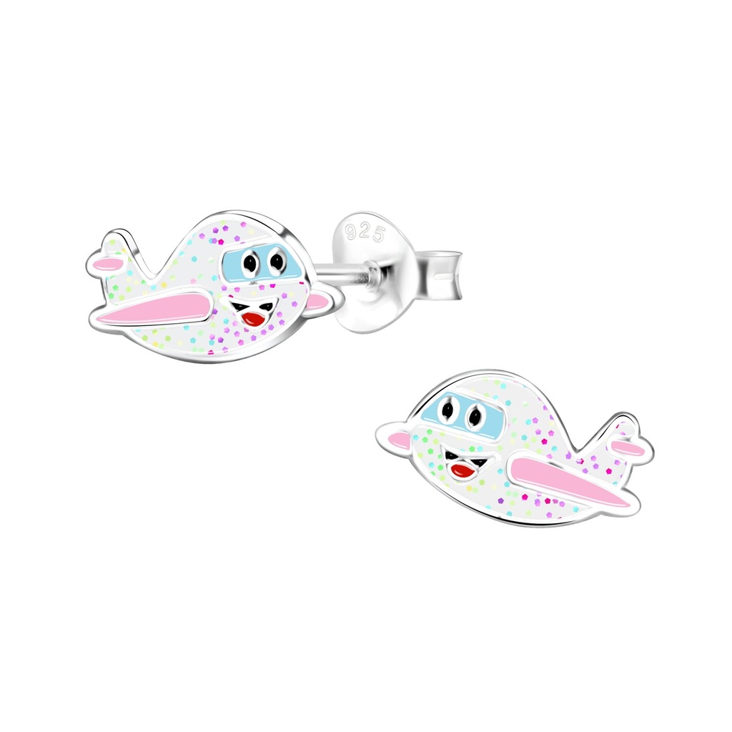 Silver Airplane Stud Earrings