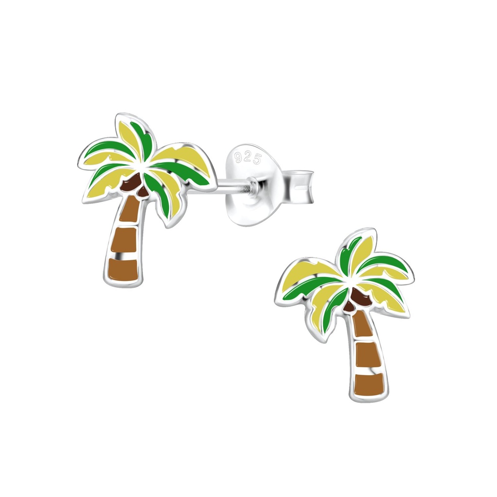 Puces d'oreilles arbre noix de coco en argent