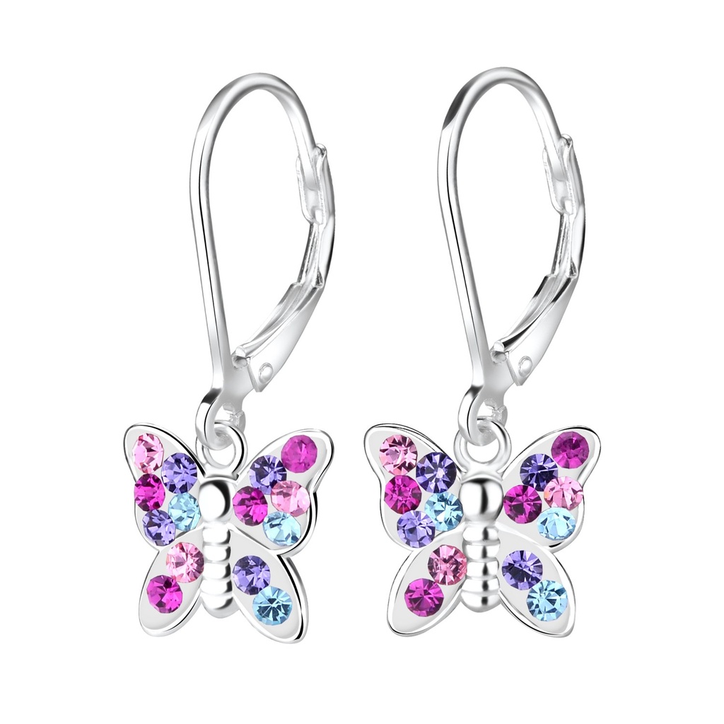 Dormeuses à levier papillon en argent cristal