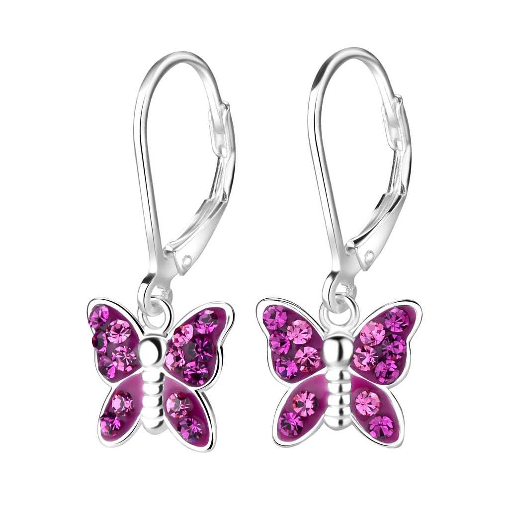 Dormeuses à levier papillon en argent cristal