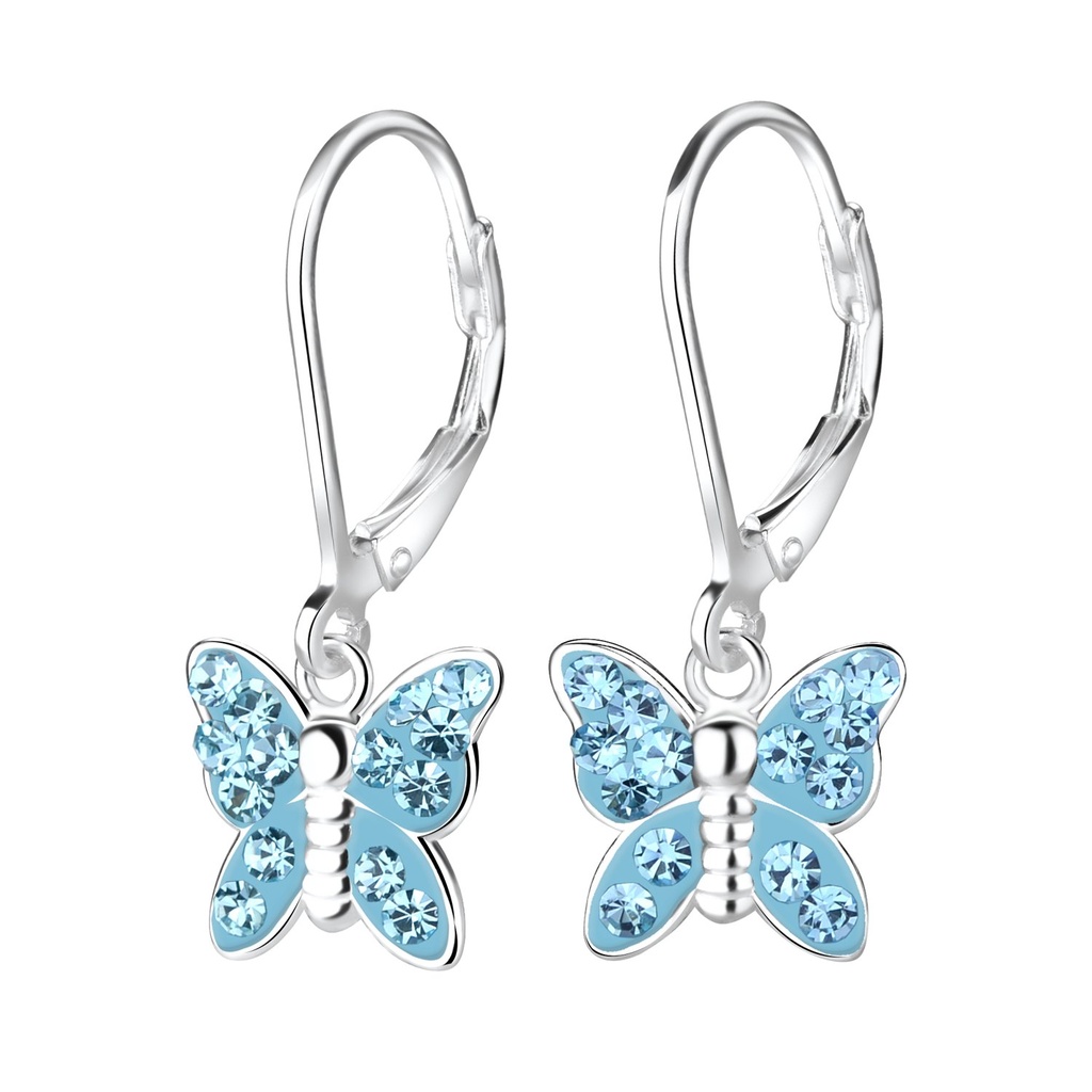 Dormeuses à levier papillon en argent cristal