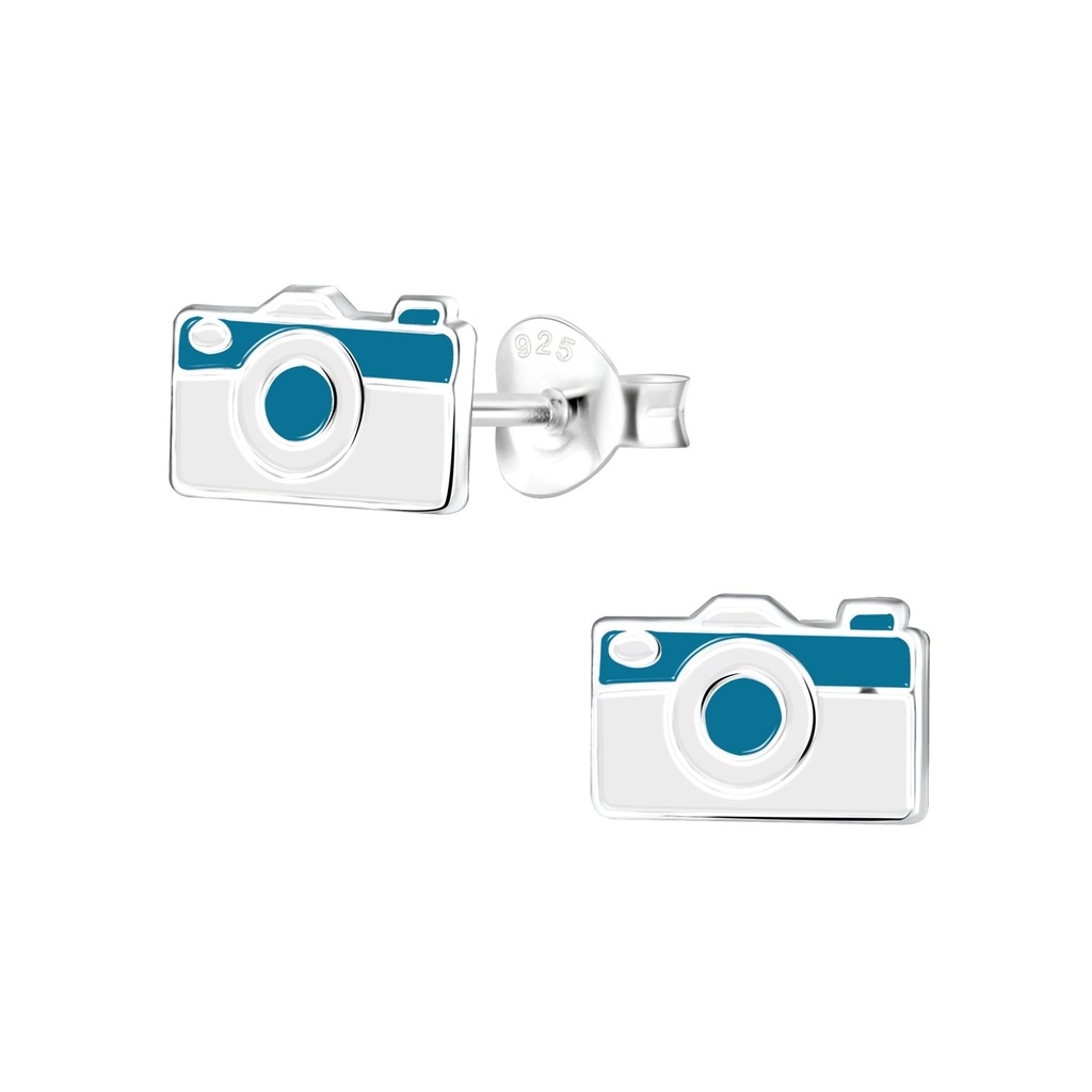 Puces d'oreilles appareil photo en argent
