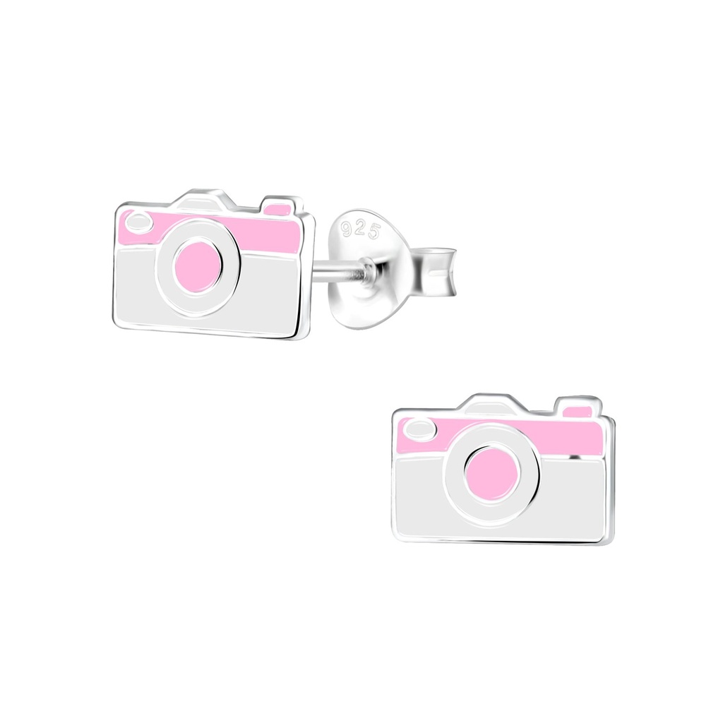 Silver Camera Stud Earrings