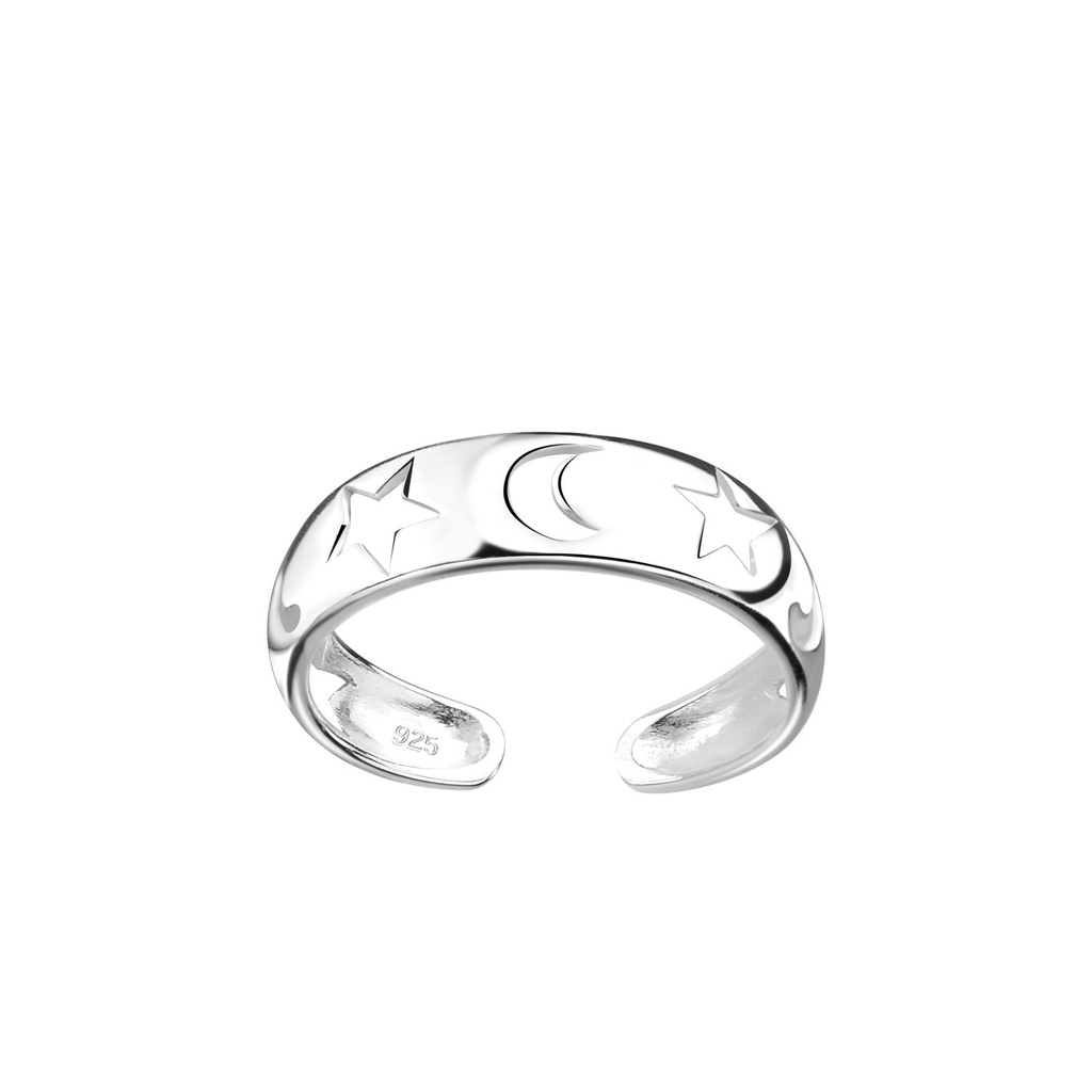 [10011383] Silver Moon and Star Toe Ring