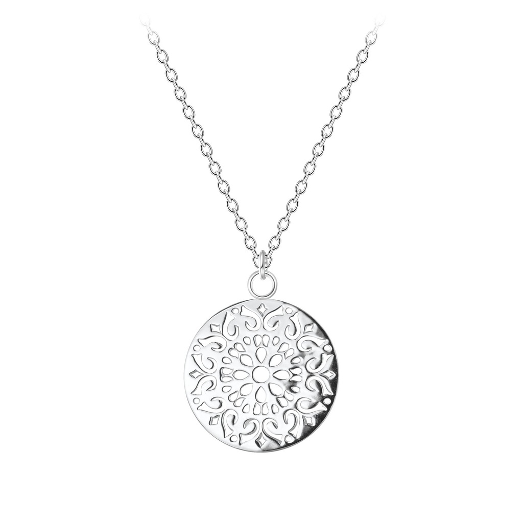 Silver Open Art Round Filigree Necklace
