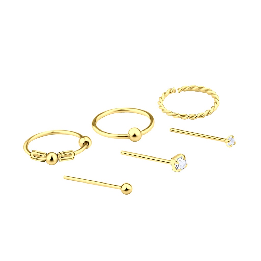 [10011437] Silver Mixed Nose Jewelry Set – Pack of 6
