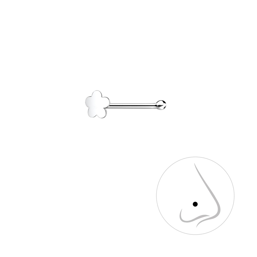 [10011201] Silver Flower Nose Stud With Ball