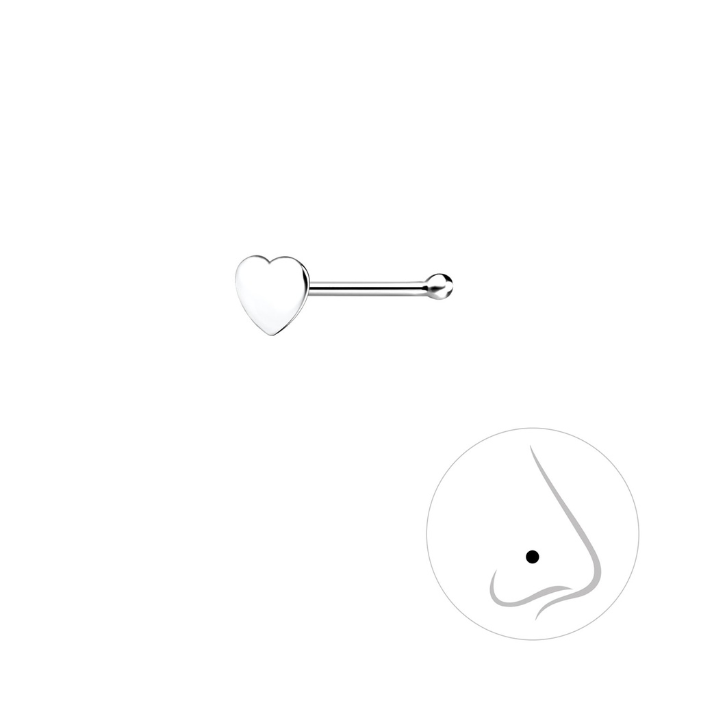 Clou de nez cœur en argent avec boule