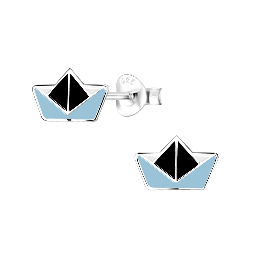 Silver Origami Boat Stud Earrings