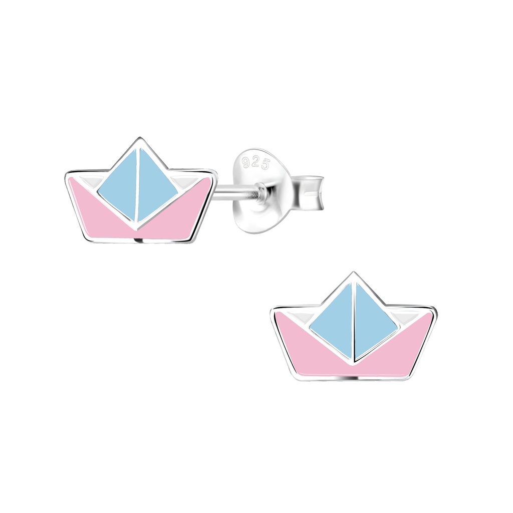Puces d'oreilles bateau origami en argent