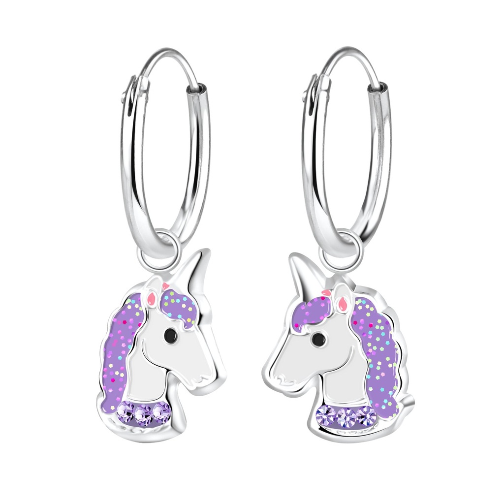 Silver Unicorn Charm Hoop Earrings