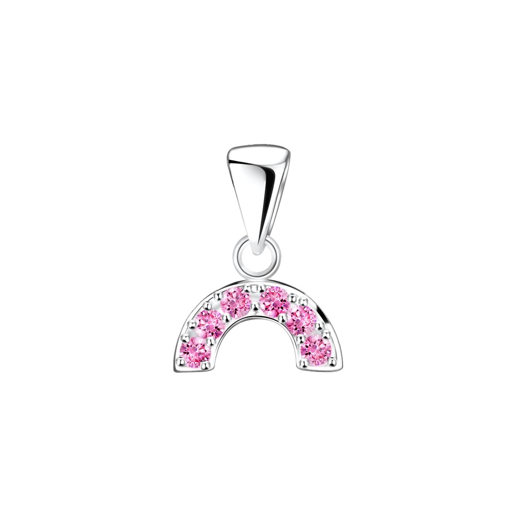 [10011658] Silver Rainbow Cubic Zirconia Pendant (Pink)