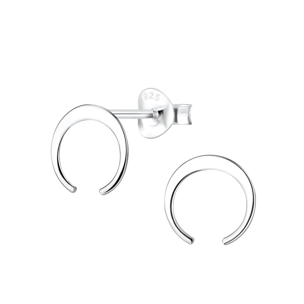 Silver Crescent Moon Stud Earrings