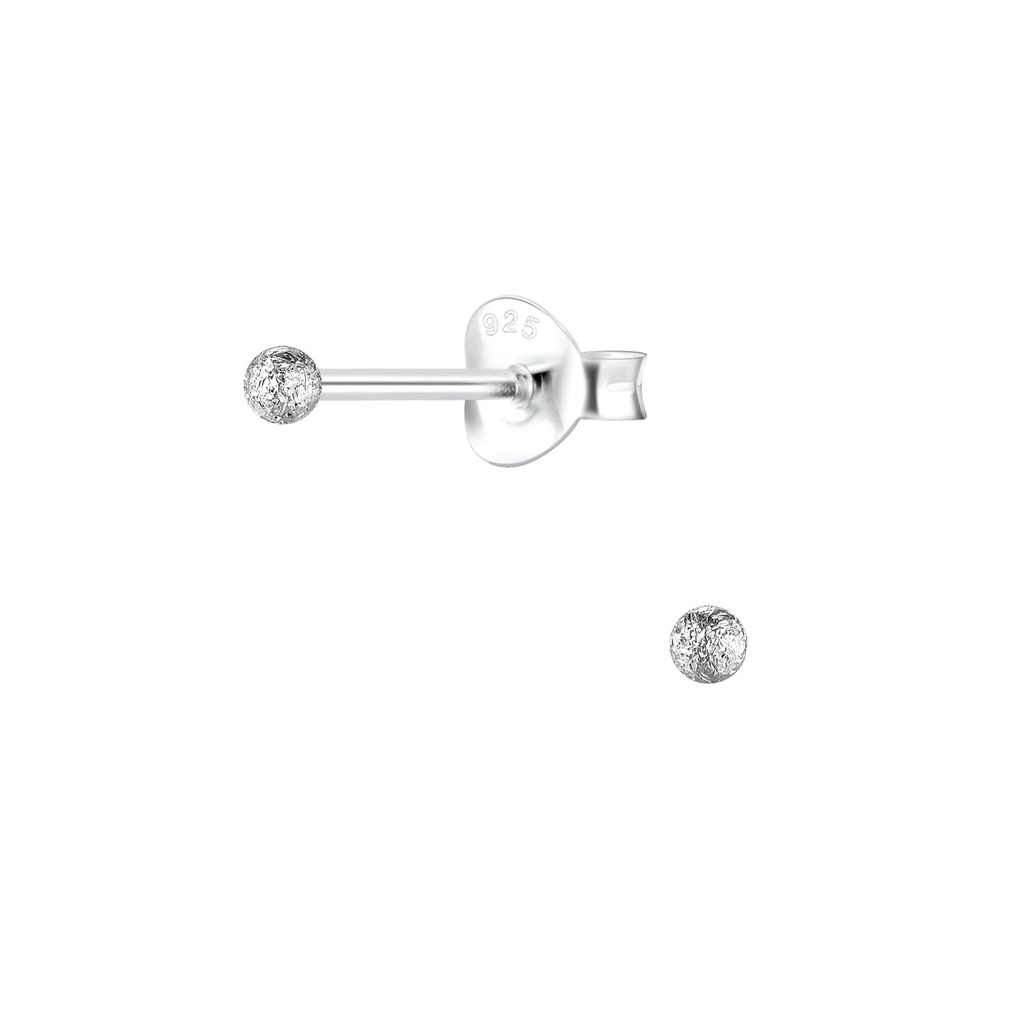 Puces d'oreilles boule poussière en argent diamant 2 mm