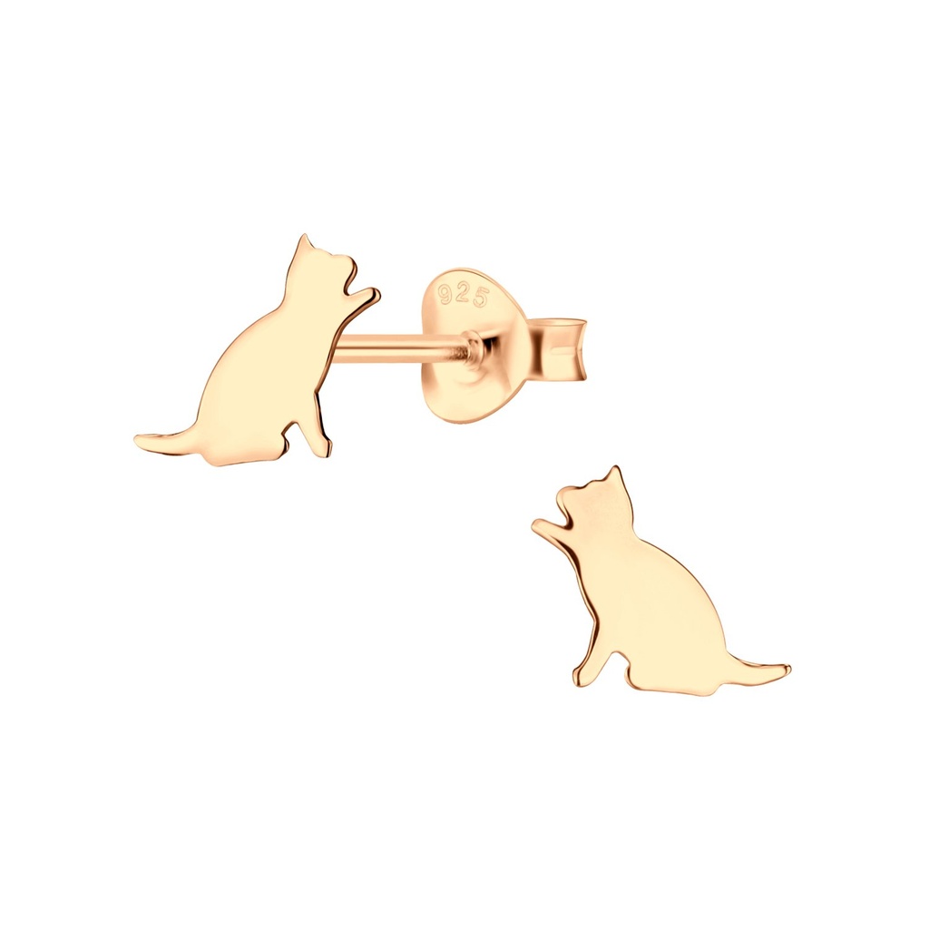 Silver Cat Stud Earrings
