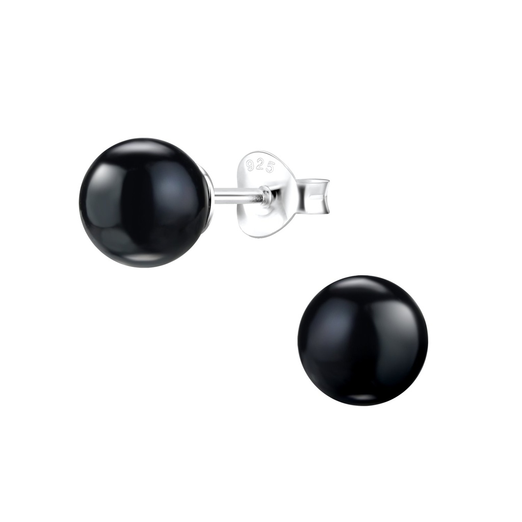 [10011817] Puces d'oreilles perle en argent 7 mm (Black)
