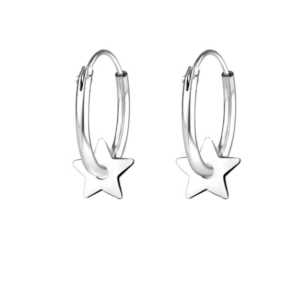 Silver Star Hoop Earrings