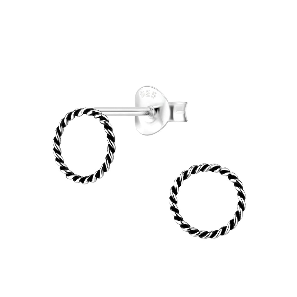 Silver Twist Round Stud Earrings