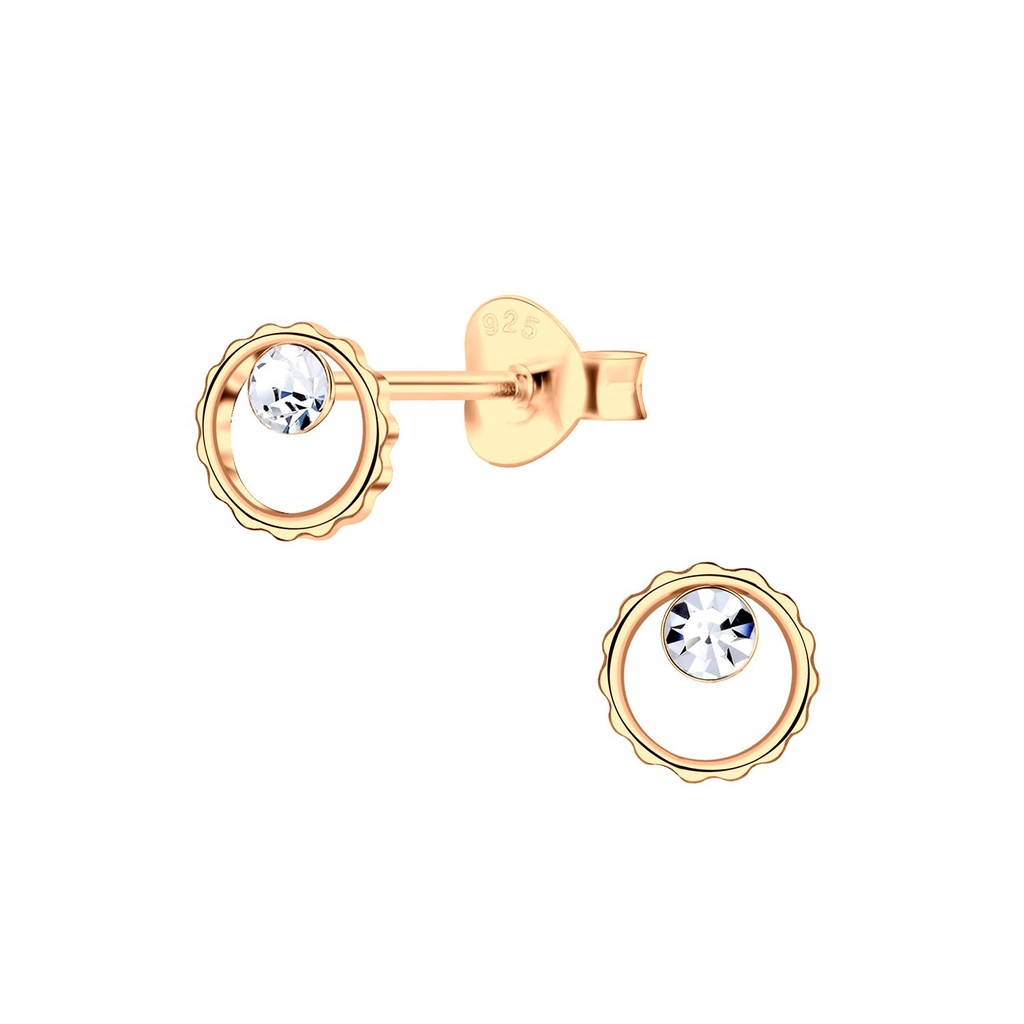 Silver Circle Crystal Stud Earrings