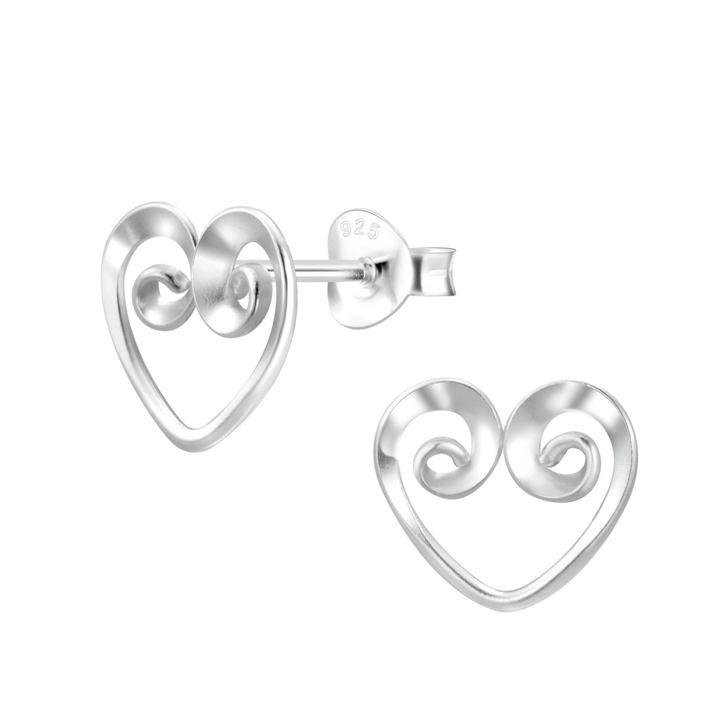 Silver Spiral Heart Stud Earrings