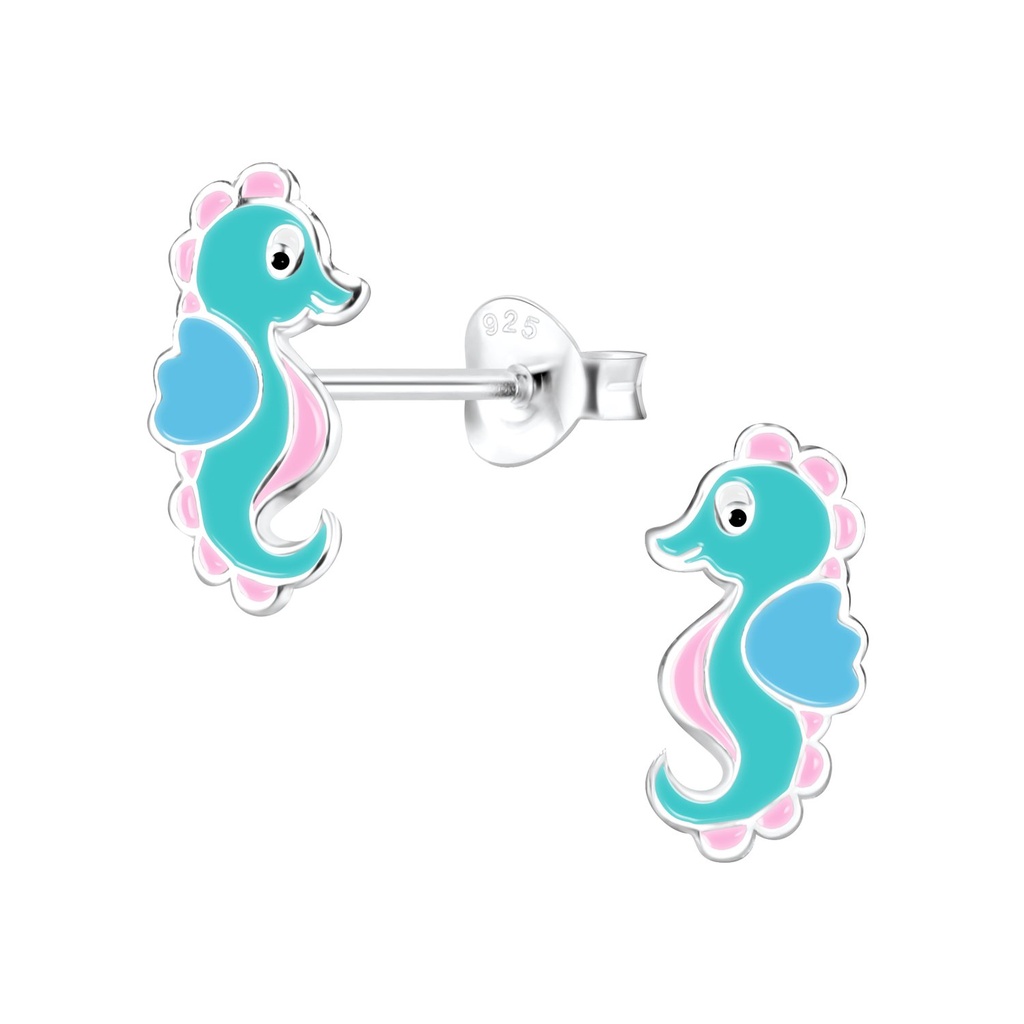Puces d'oreilles hippocampe en argent
