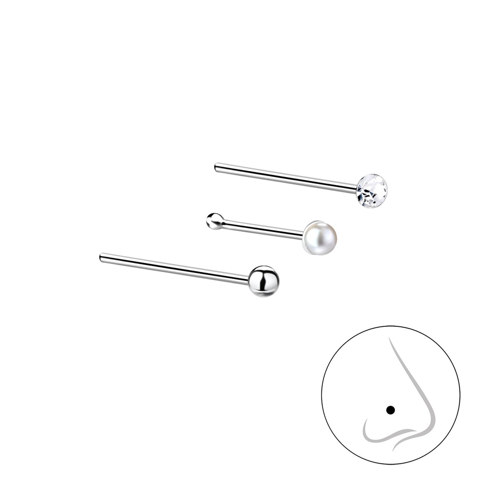 2mm Silver Mixed Nose Studs Set - Pack of 3