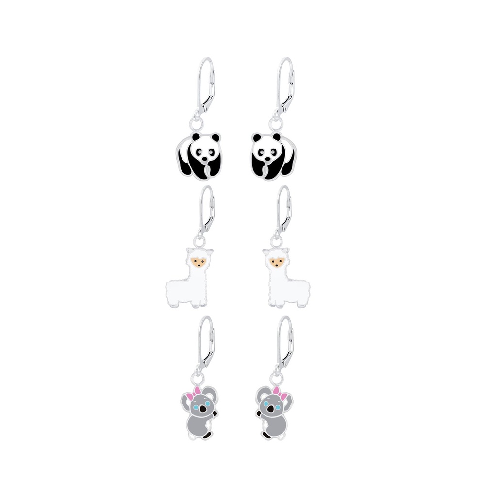 [10011609] Silver Animal Lever Back Earrings Set
